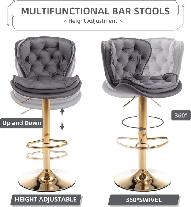 SERENITà Swivel Bar Stools Set of 2 Counter Height Barstools with Back Velvet Upholstered Adjustable Stool Chair Min Century Modern Bar Stool for Kitchen Island (Grey) - Amazingooh Wholesale