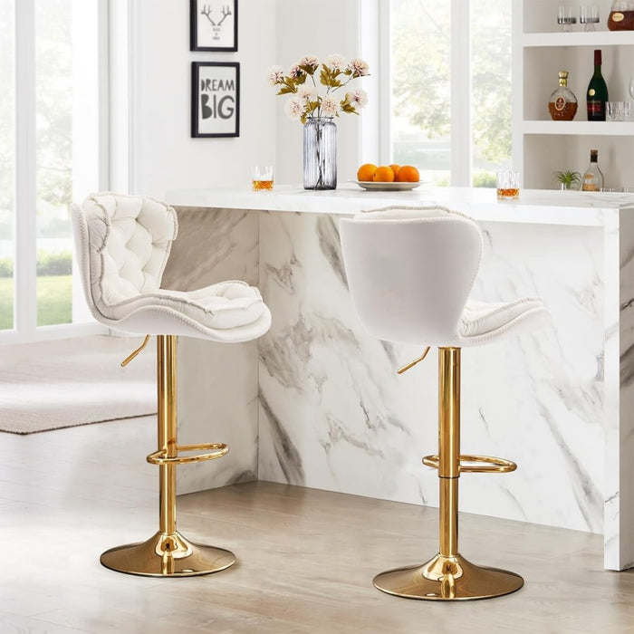 SERENITà Swivel Bar Stools Set of 2 Counter Height Barstools with Back Velvet Upholstered Adjustable Stool Chair Min Century Modern Bar Stool for Kitchen Island (Ivory) - Amazingooh Wholesale