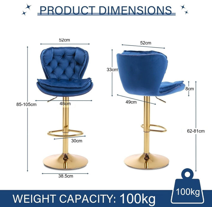 SERENITà Swivel Bar Stools Set of 2 Counter Height Barstools with Back Velvet Upholstered Adjustable Stool Chair Min Century Modern Bar Stool for Kitchen Island (Navy Blue) - Amazingooh Wholesale