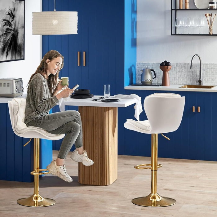 SERENITà Swivel Bar Stools Set of 2 Counter Height Barstools with Back Velvet Upholstered Adjustable Stool Chair Min Century Modern Bar Stool for Kitchen Island (Ivory) - Amazingooh Wholesale