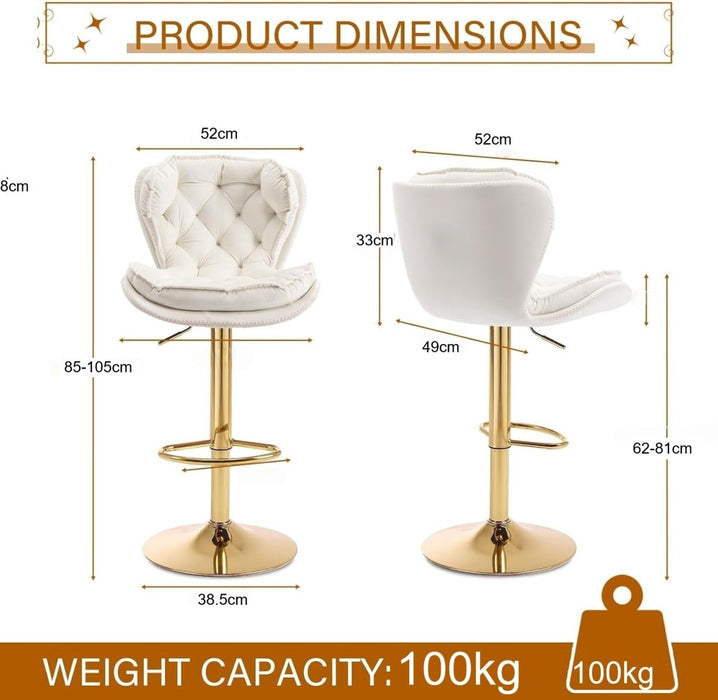 SERENITà Swivel Bar Stools Set of 2 Counter Height Barstools with Back Velvet Upholstered Adjustable Stool Chair Min Century Modern Bar Stool for Kitchen Island (Ivory) - Amazingooh Wholesale