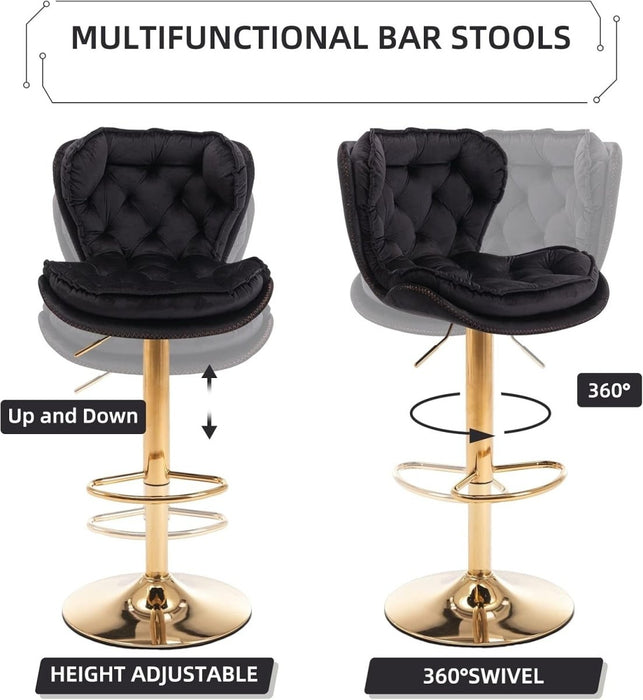 SERENITà Swivel Bar Stools Set of 2 Counter Height Barstools with Back Velvet Upholstered Adjustable Stool Chair Min Century Modern Bar Stool for Kitchen Island (Black) - Amazingooh Wholesale