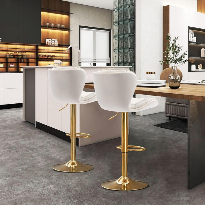 SERENITà Swivel Bar Stools Set of 2 Counter Height Barstools with Back Velvet Upholstered Adjustable Stool Chair Min Century Modern Bar Stool for Kitchen Island (Ivory) - Amazingooh Wholesale