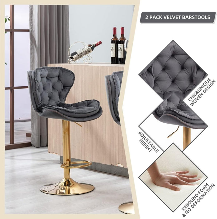 SERENITà Swivel Bar Stools Set of 2 Counter Height Barstools with Back Velvet Upholstered Adjustable Stool Chair Min Century Modern Bar Stool for Kitchen Island (Grey) - Amazingooh Wholesale