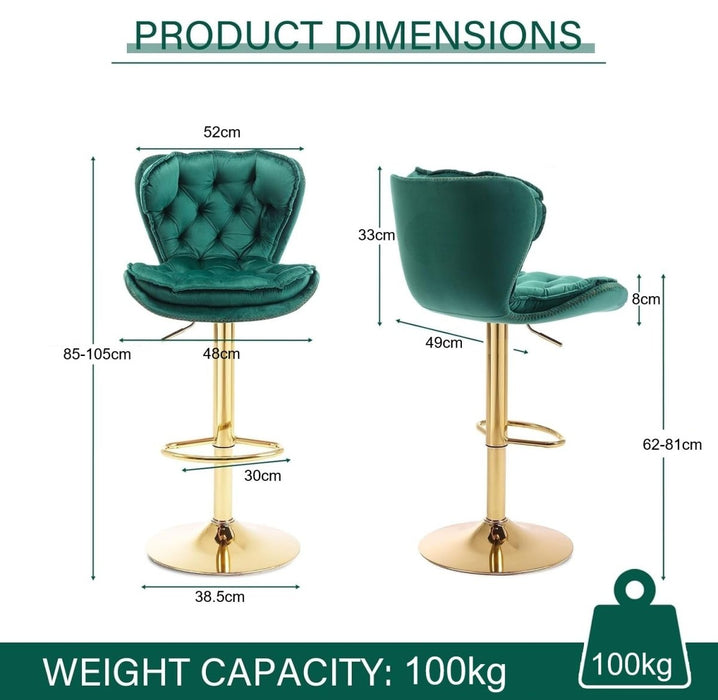SERENITà Swivel Bar Stools Set of 2 Counter Height Barstools with Back Velvet Upholstered Adjustable Stool Chair Min Century Modern Bar Stool for Kitchen Island (Emerald Green) - Amazingooh Wholesale