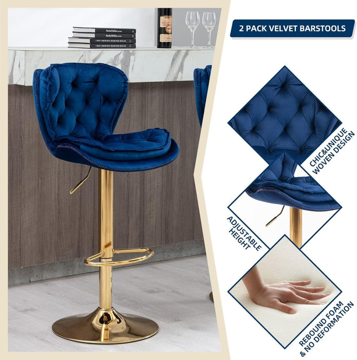SERENITà Swivel Bar Stools Set of 2 Counter Height Barstools with Back Velvet Upholstered Adjustable Stool Chair Min Century Modern Bar Stool for Kitchen Island (Navy Blue) - Amazingooh Wholesale