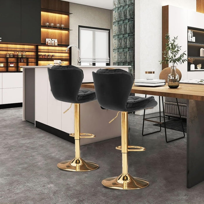 SERENITà Swivel Bar Stools Set of 2 Counter Height Barstools with Back Velvet Upholstered Adjustable Stool Chair Min Century Modern Bar Stool for Kitchen Island (Black) - Amazingooh Wholesale