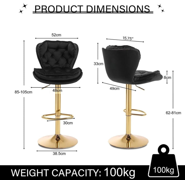 SERENITà Swivel Bar Stools Set of 2 Counter Height Barstools with Back Velvet Upholstered Adjustable Stool Chair Min Century Modern Bar Stool for Kitchen Island (Black) - Amazingooh Wholesale