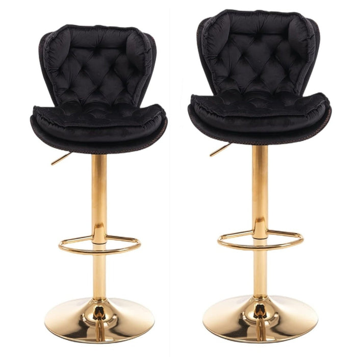 SERENITà Swivel Bar Stools Set of 2 Counter Height Barstools with Back Velvet Upholstered Adjustable Stool Chair Min Century Modern Bar Stool for Kitchen Island (Black) - Amazingooh Wholesale