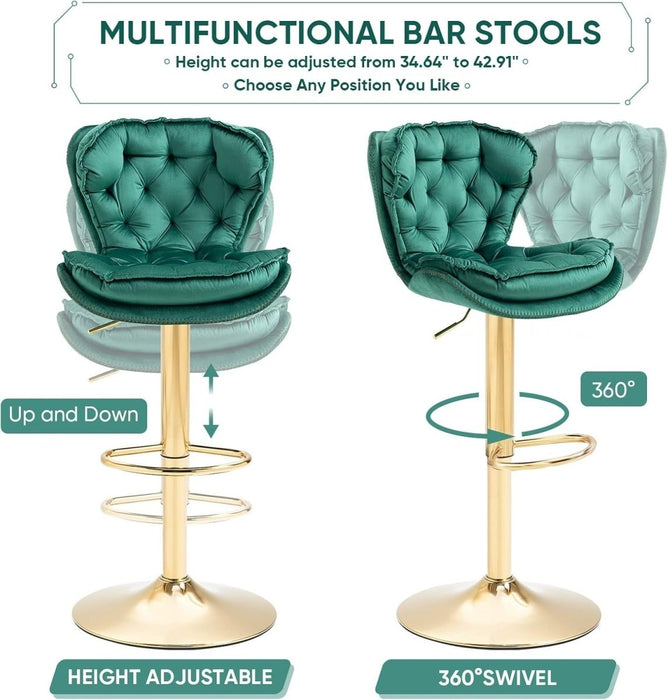 SERENITà Swivel Bar Stools Set of 2 Counter Height Barstools with Back Velvet Upholstered Adjustable Stool Chair Min Century Modern Bar Stool for Kitchen Island (Emerald Green) - Amazingooh Wholesale