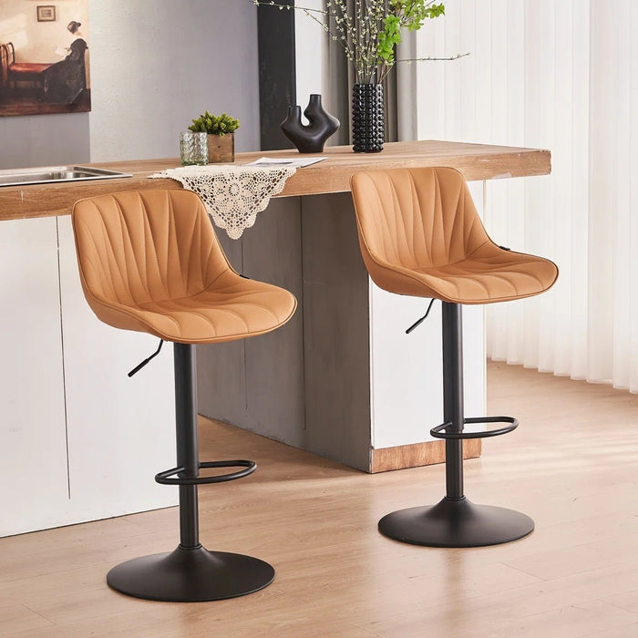 SERENITà Tan Modern Height Adjustable Swivel Bar Stools Upholstered Leather Barstool Kitchen Island Chairs with Metal Frame (Set of 2) - Amazingooh Wholesale