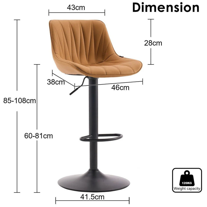 SERENITà Tan Modern Height Adjustable Swivel Bar Stools Upholstered Leather Barstool Kitchen Island Chairs with Metal Frame (Set of 2) - Amazingooh Wholesale