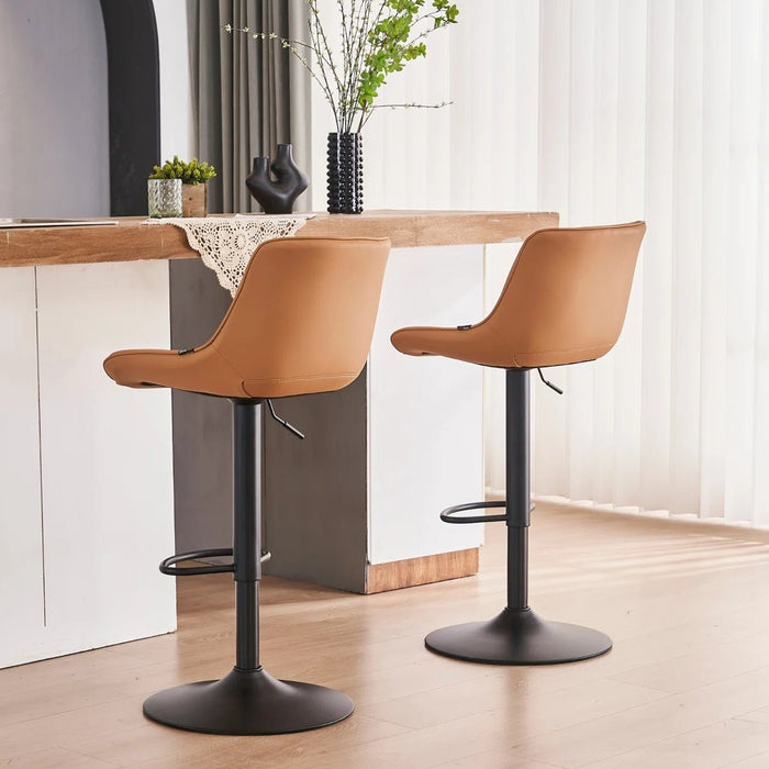 SERENITà Tan Modern Height Adjustable Swivel Bar Stools Upholstered Leather Barstool Kitchen Island Chairs with Metal Frame (Set of 2) - Amazingooh Wholesale