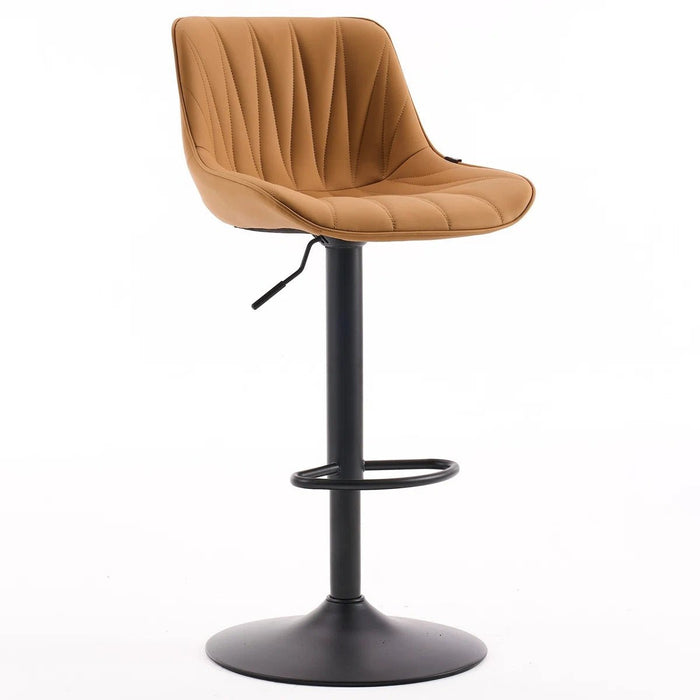 SERENITà Tan Modern Height Adjustable Swivel Bar Stools Upholstered Leather Barstool Kitchen Island Chairs with Metal Frame (Set of 2) - Amazingooh Wholesale