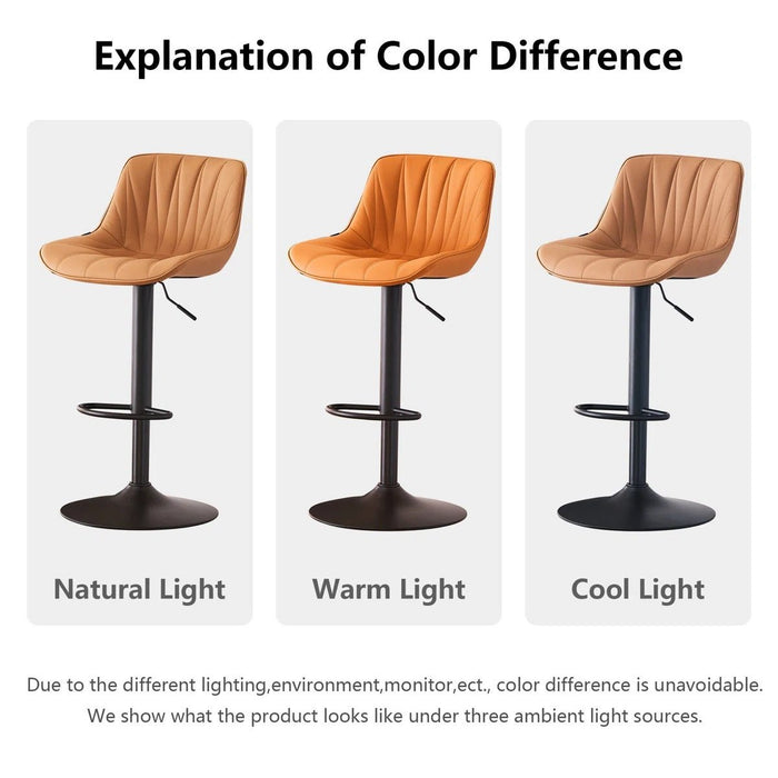 SERENITà Tan Modern Height Adjustable Swivel Bar Stools Upholstered Leather Barstool Kitchen Island Chairs with Metal Frame (Set of 2) - Amazingooh Wholesale