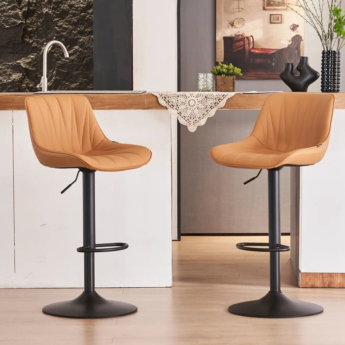 SERENITà Tan Modern Height Adjustable Swivel Bar Stools Upholstered Leather Barstool Kitchen Island Chairs with Metal Frame (Set of 2) - Amazingooh Wholesale