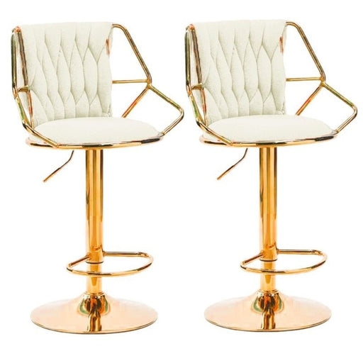 SERENITà Velvet Padded Golden Round Base Barstools Chairs with Backrest and Footrest - BEIGE - Amazingooh Wholesale