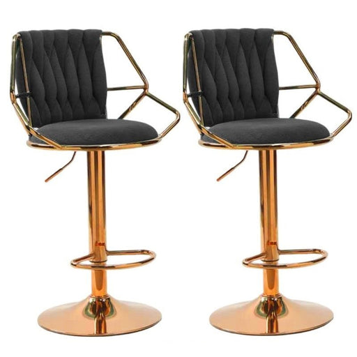 SERENITà Velvet Padded Golden Round Base Barstools Chairs with Backrest and Footrest - BLACK - Amazingooh Wholesale