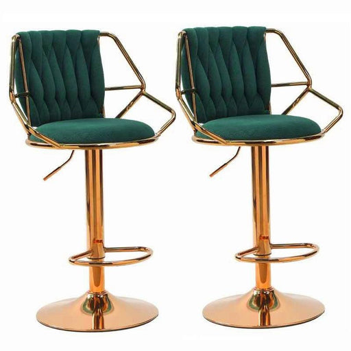 SERENITà Velvet Padded Golden Round Base Barstools Chairs with Backrest and Footrest - GREEN - Amazingooh Wholesale