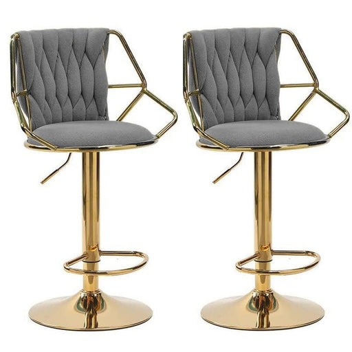 SERENITà Velvet Padded Golden Round Base Barstools Chairs with Backrest and Footrest - GREY - Amazingooh Wholesale