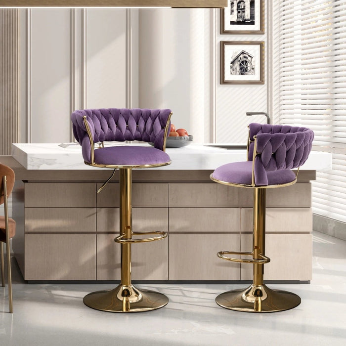 SERENITà Voilet Velvet Seat Kitchen Breakfast Bar Stools Counter Height Barstools with Back Cushioned Chairs for Home Bar x2 - Amazingooh Wholesale