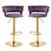 SERENITà Voilet Velvet Seat Kitchen Breakfast Bar Stools Counter Height Barstools with Back Cushioned Chairs for Home Bar x2 - Amazingooh Wholesale