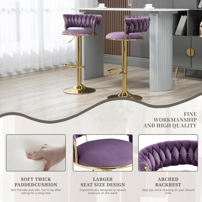 SERENITà Voilet Velvet Seat Kitchen Breakfast Bar Stools Counter Height Barstools with Back Cushioned Chairs for Home Bar x2 - Amazingooh Wholesale