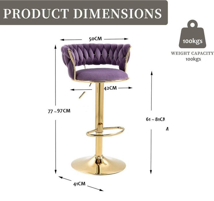 SERENITà Voilet Velvet Seat Kitchen Breakfast Bar Stools Counter Height Barstools with Back Cushioned Chairs for Home Bar x2 - Amazingooh Wholesale