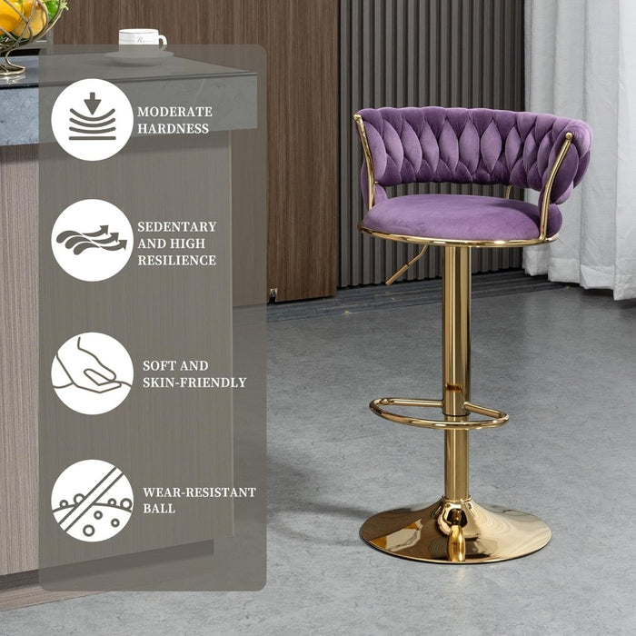 SERENITà Voilet Velvet Seat Kitchen Breakfast Bar Stools Counter Height Barstools with Back Cushioned Chairs for Home Bar x2 - Amazingooh Wholesale