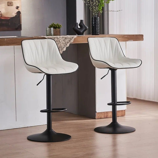 SERENITà White Modern Height Adjustable Swivel Bar Stools Upholstered Leather Barstool Kitchen Island Chairs with Metal Frame (Set of 2) - Amazingooh Wholesale