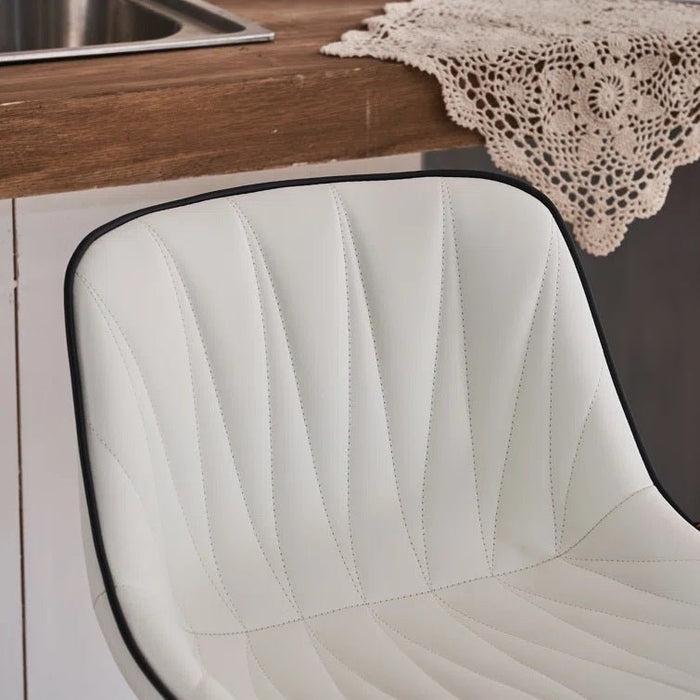 SERENITà White Modern Height Adjustable Swivel Bar Stools Upholstered Leather Barstool Kitchen Island Chairs with Metal Frame (Set of 2) - Amazingooh Wholesale