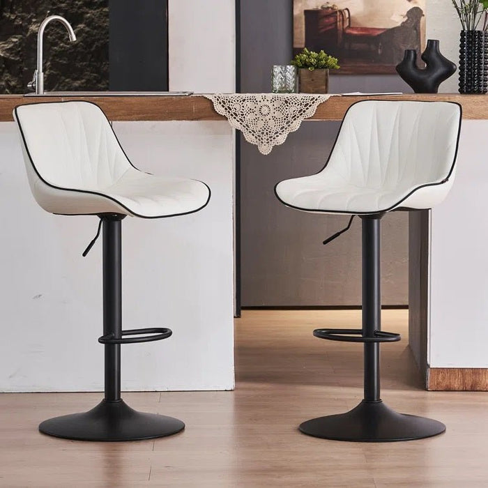 SERENITà White Modern Height Adjustable Swivel Bar Stools Upholstered Leather Barstool Kitchen Island Chairs with Metal Frame (Set of 2) - Amazingooh Wholesale