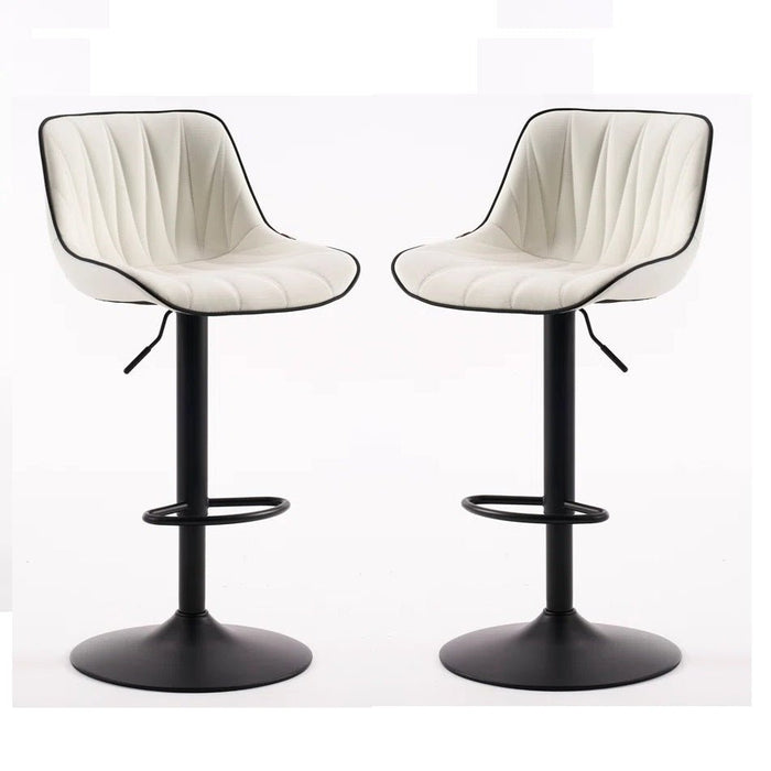 SERENITà White Modern Height Adjustable Swivel Bar Stools Upholstered Leather Barstool Kitchen Island Chairs with Metal Frame (Set of 2) - Amazingooh Wholesale