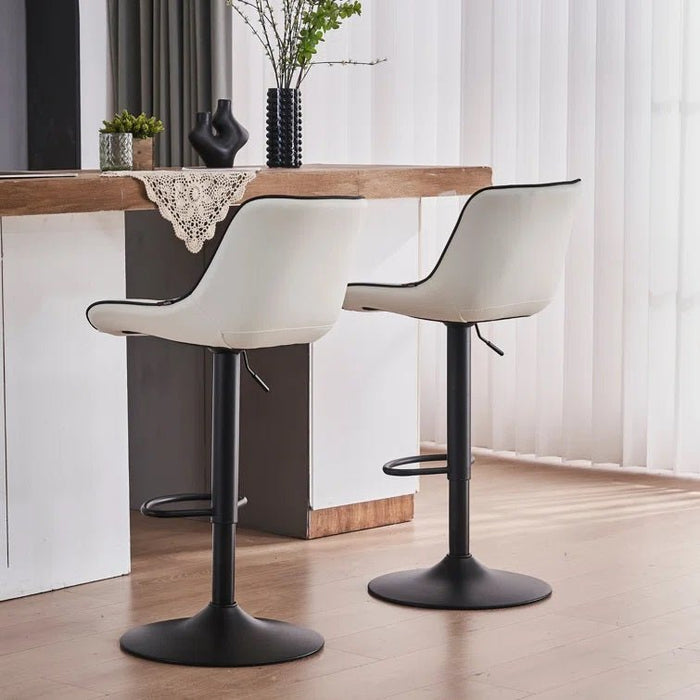 SERENITà White Modern Height Adjustable Swivel Bar Stools Upholstered Leather Barstool Kitchen Island Chairs with Metal Frame (Set of 2) - Amazingooh Wholesale
