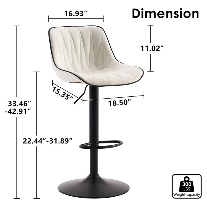 SERENITà White Modern Height Adjustable Swivel Bar Stools Upholstered Leather Barstool Kitchen Island Chairs with Metal Frame (Set of 2) - Amazingooh Wholesale