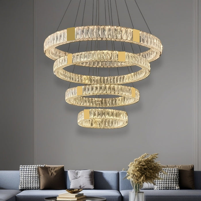 BAMDECOR C3320 Modern Crystal Chandeliers Lighting Fixtures Contemporary Round Chandelier Lighting Fixtures Crystal Pendant Ceiling Lights(4 Rings Gold-100+80+60+40cm)