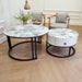 Snowy Mountain Faux Modern Marble Slate Nesting Coffee Table Set Leather Wrapped Wood Drawers - Amazingooh Wholesale