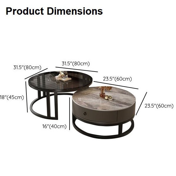 Snowy Mountain Faux Modern Marble Slate Nesting Coffee Table Set Leather Wrapped Wood Drawers - Amazingooh Wholesale