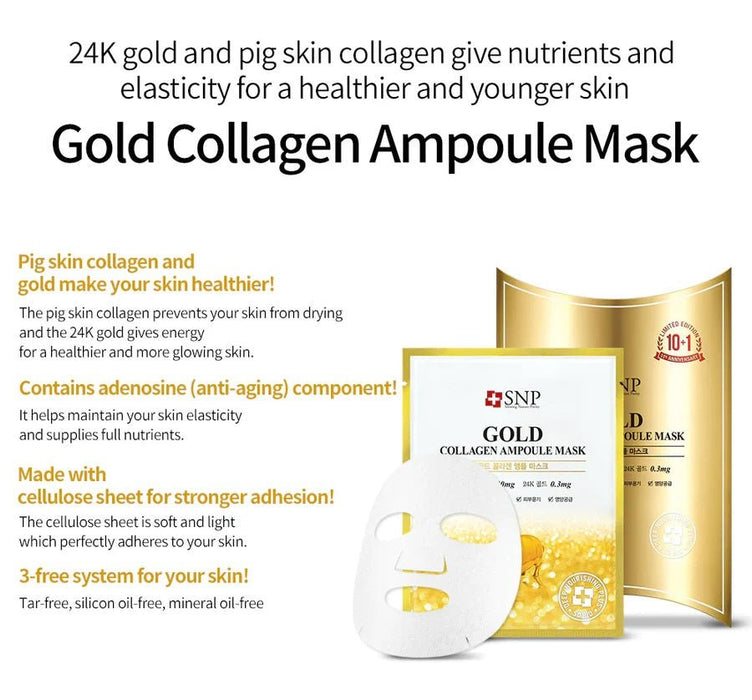 SNP Gold Collagen Moisture Ampoule Facial Mask - Amazingooh Wholesale