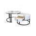 Velluto Calacatta White Top Modern Marble Slate Nesting Coffee Table Set Leather Wrapped Wood Drawers (Black Frame) - Amazingooh Wholesale
