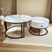 Velluto Calacatta White Top Modern Marble Slate Nesting Coffee Table Set Leather Wrapped Wood Drawers (Black Frame) - Amazingooh Wholesale