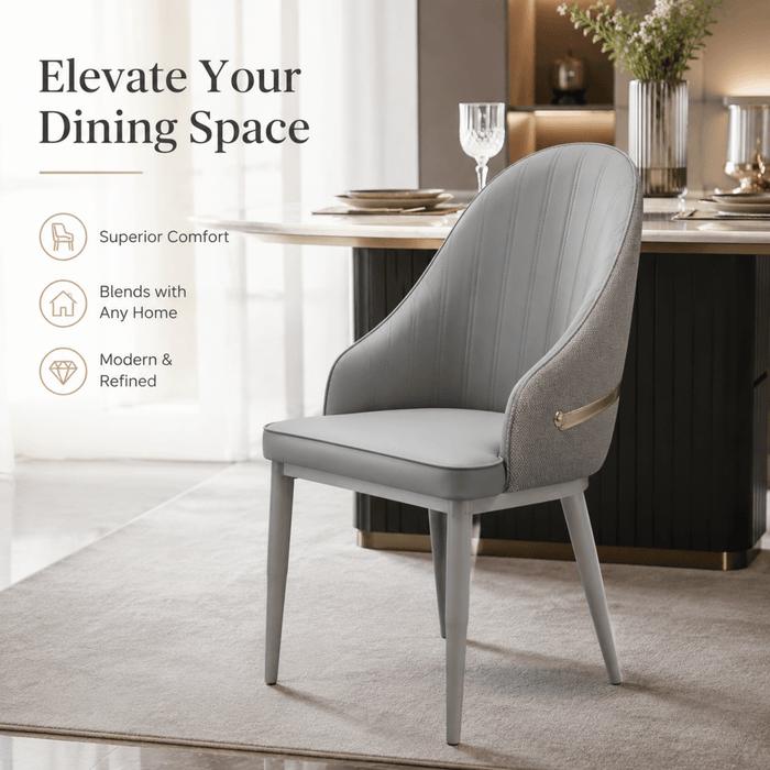 VELLUTO Dining Chairs Set Armchairs Mid Century Modern Kitchen Dining Room Chairs Faux Leather Accent Chairs Metal Vanity Lounge Chair with Back for Living Room Bedrooms Set of 2 - Amazingooh Wholesale