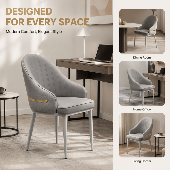 VELLUTO Dining Chairs Set Armchairs Mid Century Modern Kitchen Dining Room Chairs Faux Leather Accent Chairs Metal Vanity Lounge Chair with Back for Living Room Bedrooms Set of 2 - Amazingooh Wholesale