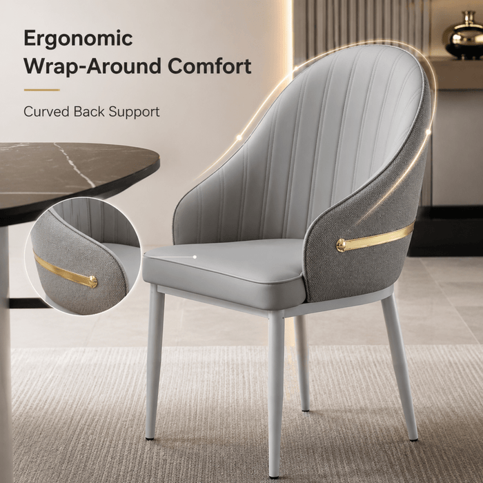 VELLUTO Dining Chairs Set Armchairs Mid Century Modern Kitchen Dining Room Chairs Faux Leather Accent Chairs Metal Vanity Lounge Chair with Back for Living Room Bedrooms Set of 2 - Amazingooh Wholesale