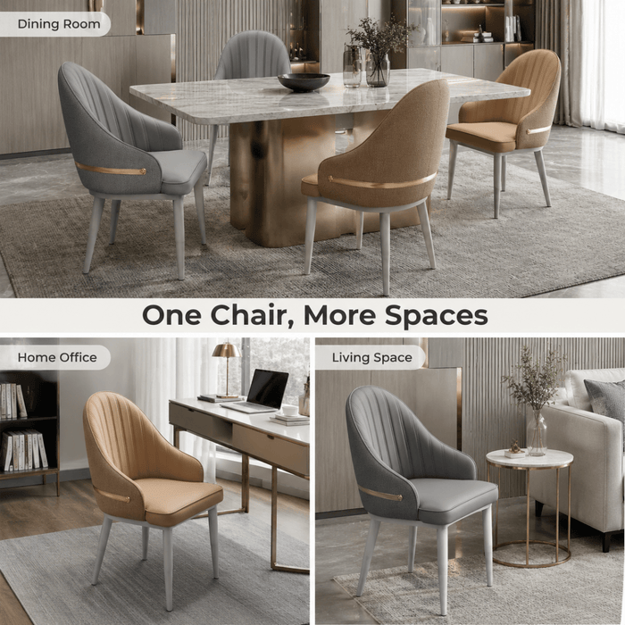 VELLUTO Dining Chairs Set Armchairs Mid Century Modern Kitchen Dining Room Chairs Faux Leather Accent Chairs Metal Vanity Lounge Chair with Back for Living Room Bedrooms Set of 2 - Amazingooh Wholesale