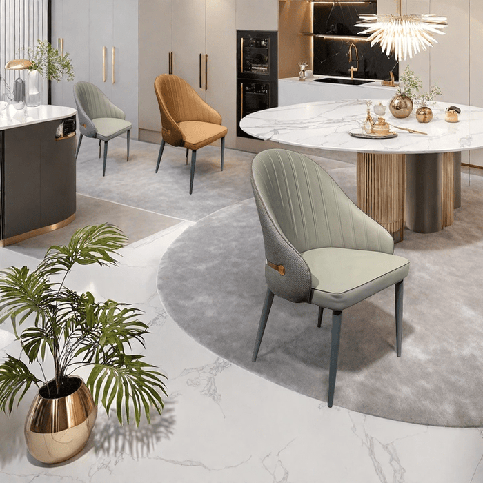 VELLUTO Dining Chairs Set Armchairs Mid Century Modern Kitchen Dining Room Chairs Faux Leather Accent Chairs Metal Vanity Lounge Chair with Back for Living Room Bedrooms Set of 2 - Amazingooh Wholesale