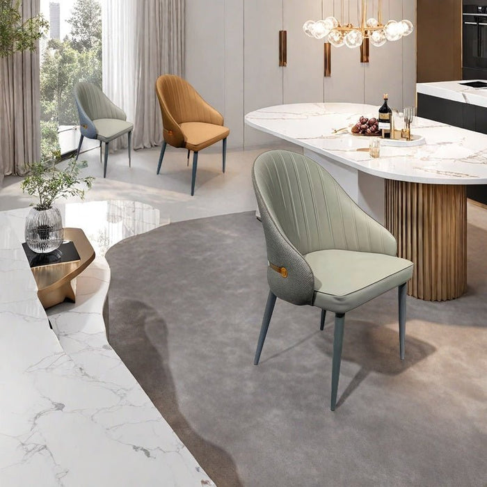 VELLUTO Dining Chairs Set Armchairs Mid Century Modern Kitchen Dining Room Chairs Faux Leather Accent Chairs Metal Vanity Lounge Chair with Back for Living Room Bedrooms Set of 2 - Amazingooh Wholesale