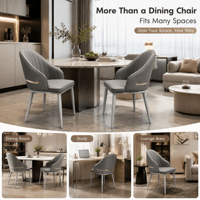 VELLUTO Dining Chairs Set Armchairs Mid Century Modern Kitchen Dining Room Chairs Faux Leather Accent Chairs Metal Vanity Lounge Chair with Back for Living Room Bedrooms Set of 2 - Amazingooh Wholesale
