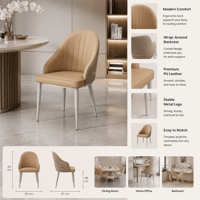 VELLUTO Dining Chairs Set Armchairs Mid Century Modern Kitchen Dining Room Chairs Faux Leather Accent Chairs Metal Vanity Lounge Chair with Back for Living Room Bedrooms Set of 2 - Amazingooh Wholesale
