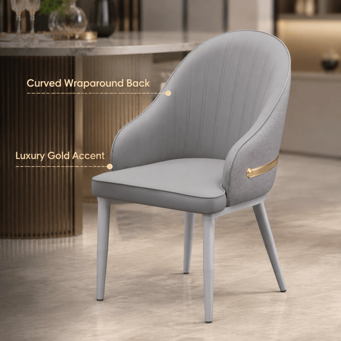 VELLUTO Dining Chairs Set Armchairs Mid Century Modern Kitchen Dining Room Chairs Faux Leather Accent Chairs Metal Vanity Lounge Chair with Back for Living Room Bedrooms Set of 2 - Amazingooh Wholesale